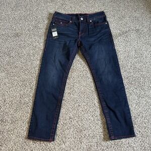 True Religion World Tour Jeans Geno Big T Flap Slim Denim Red Stitch Mens 34x31